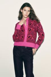 POMPOM JACQUARD KNIT CARDIGAN - Pink United States at Zara